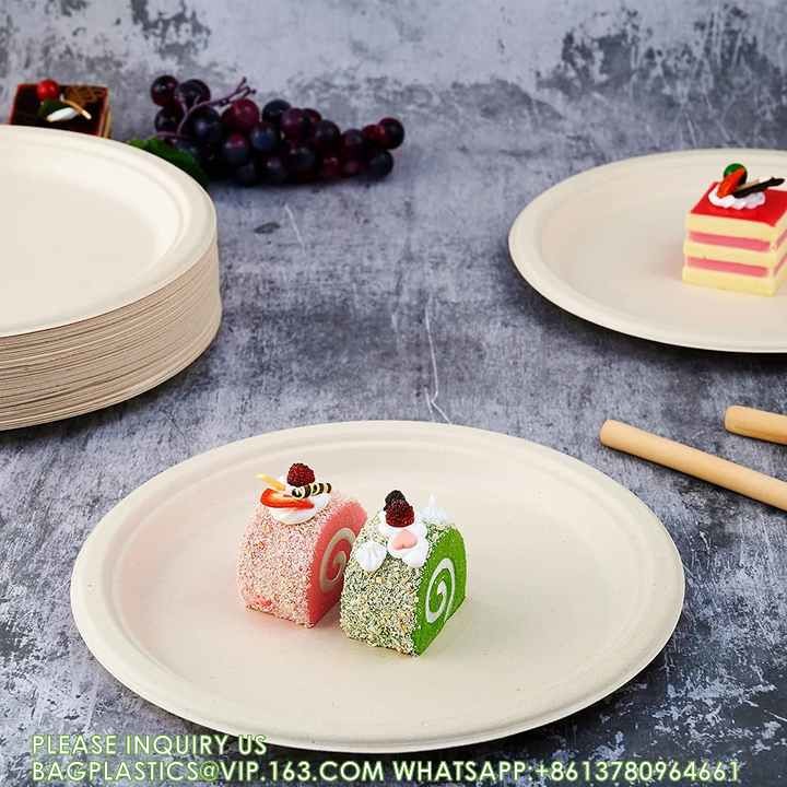 Eco-Friendly Customized Size Grease Oil Water Proof Microwavable Plate Disposable Compostable Sugarcane Bagasse