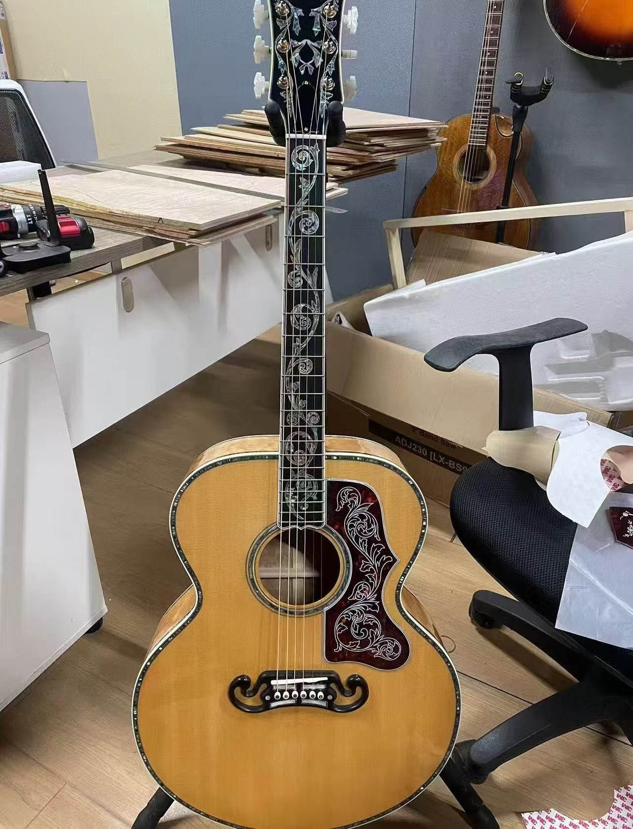 Custom 43 INCH SJ200 JUMBO SOLID Back Side Acoustic Electric Guitar Abalone Binding