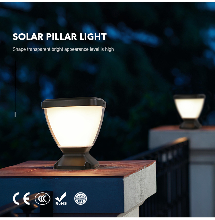 3000K 6500K Light Control Solar Pillar Lighting Solar lantern lamp for Landscape Decorative