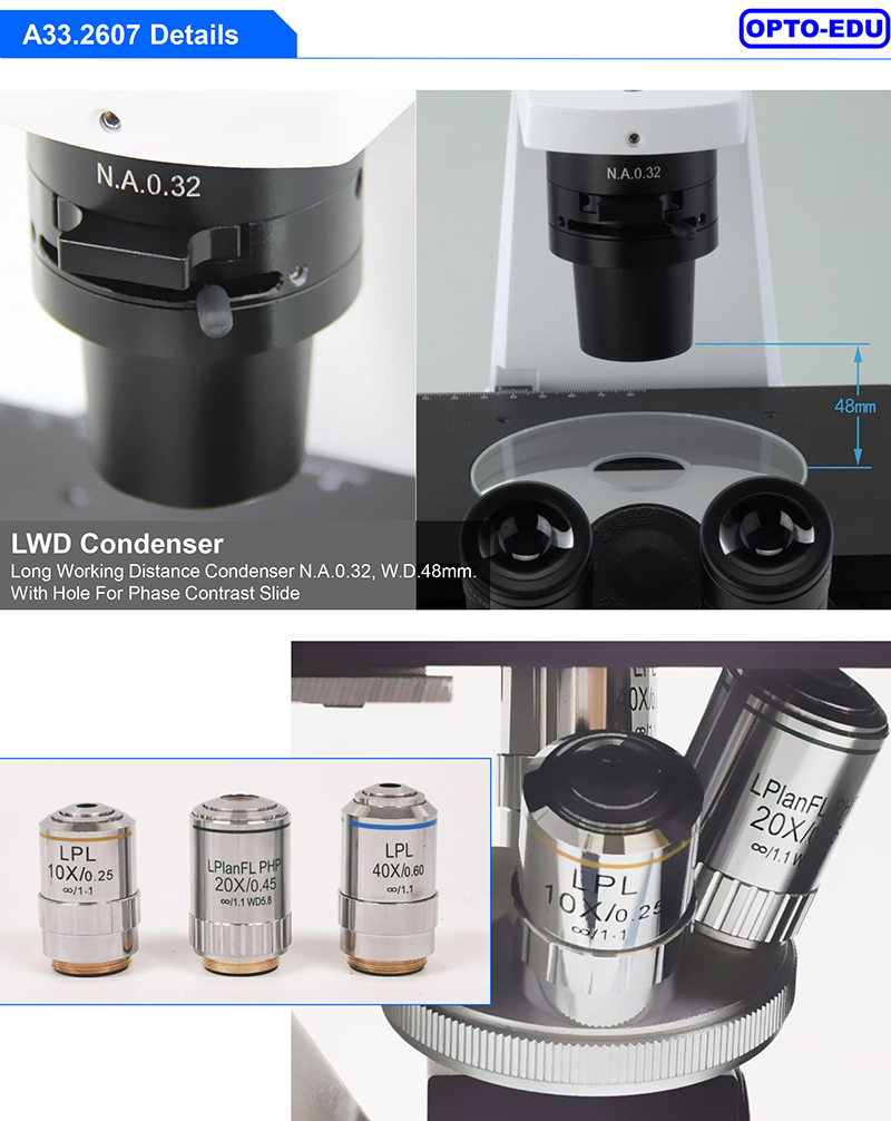 OPTO EDU A33.2607 LCD Cell Image Inverted Microscope Semi APO BF+PH