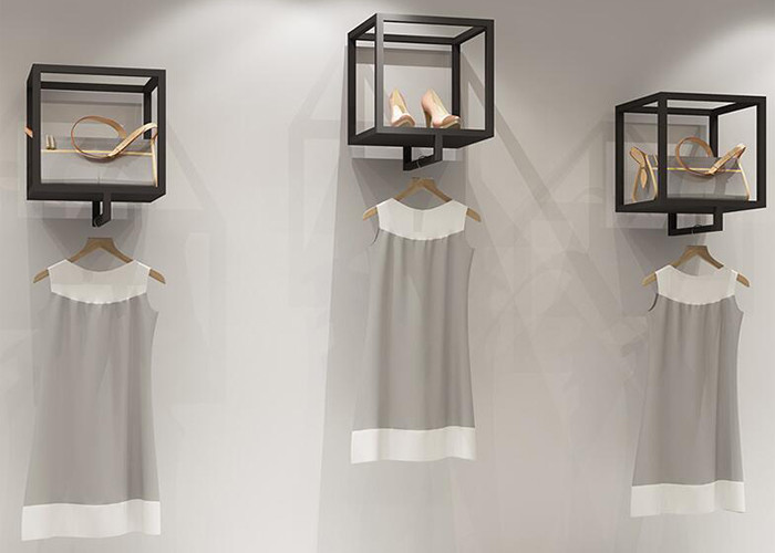 Customized Square Black Matt Clothes Display Stand / Retail Clothing Display Racks