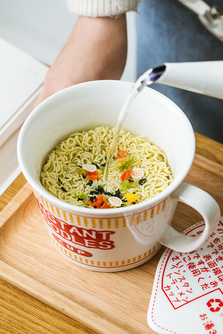 Sustainable Ceramic Instant Noodle Bowl , Porcelain Ceramic Ramen Bowl Set