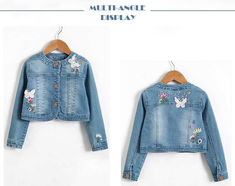 Washed Long Sleeve Kids Denim Clothes Girls Denim Jacket Slim Type Breathable