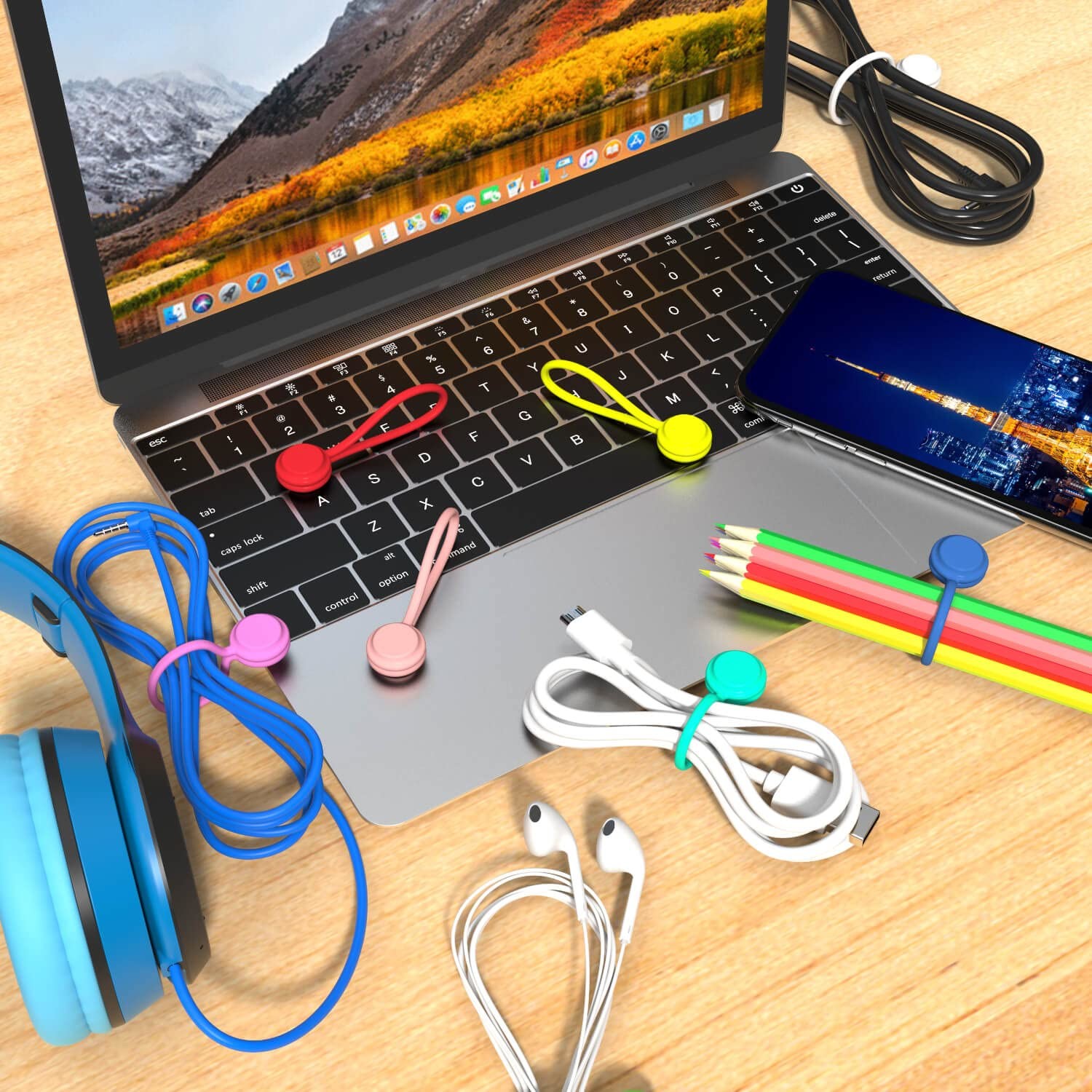 Silicone Magnetic Cable Ties Reusable Cable Organizers Earbuds Cords USB Cable Manager Keeper Wrap Ties Straps Bookmark