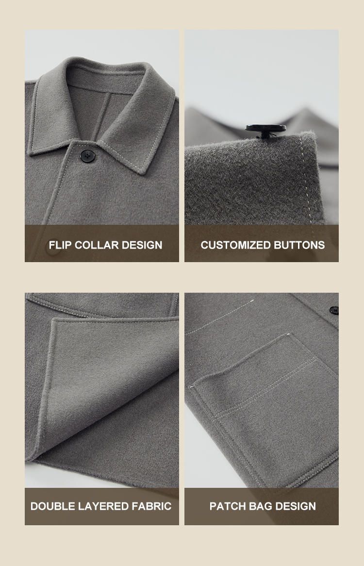 Customized Designs Men's Gray Wool Business Casual Mid-length Cashmere Coat Windbreaker