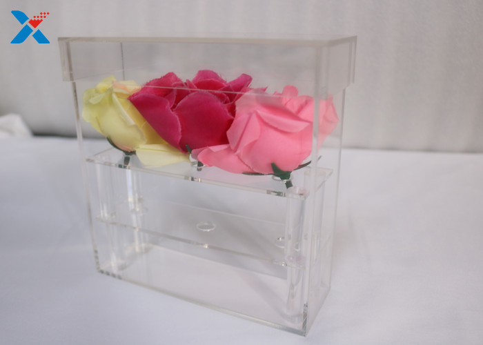 3 Holes Rectangle Acrylic Storage Containers Clear For Fresh / Preserved Flower