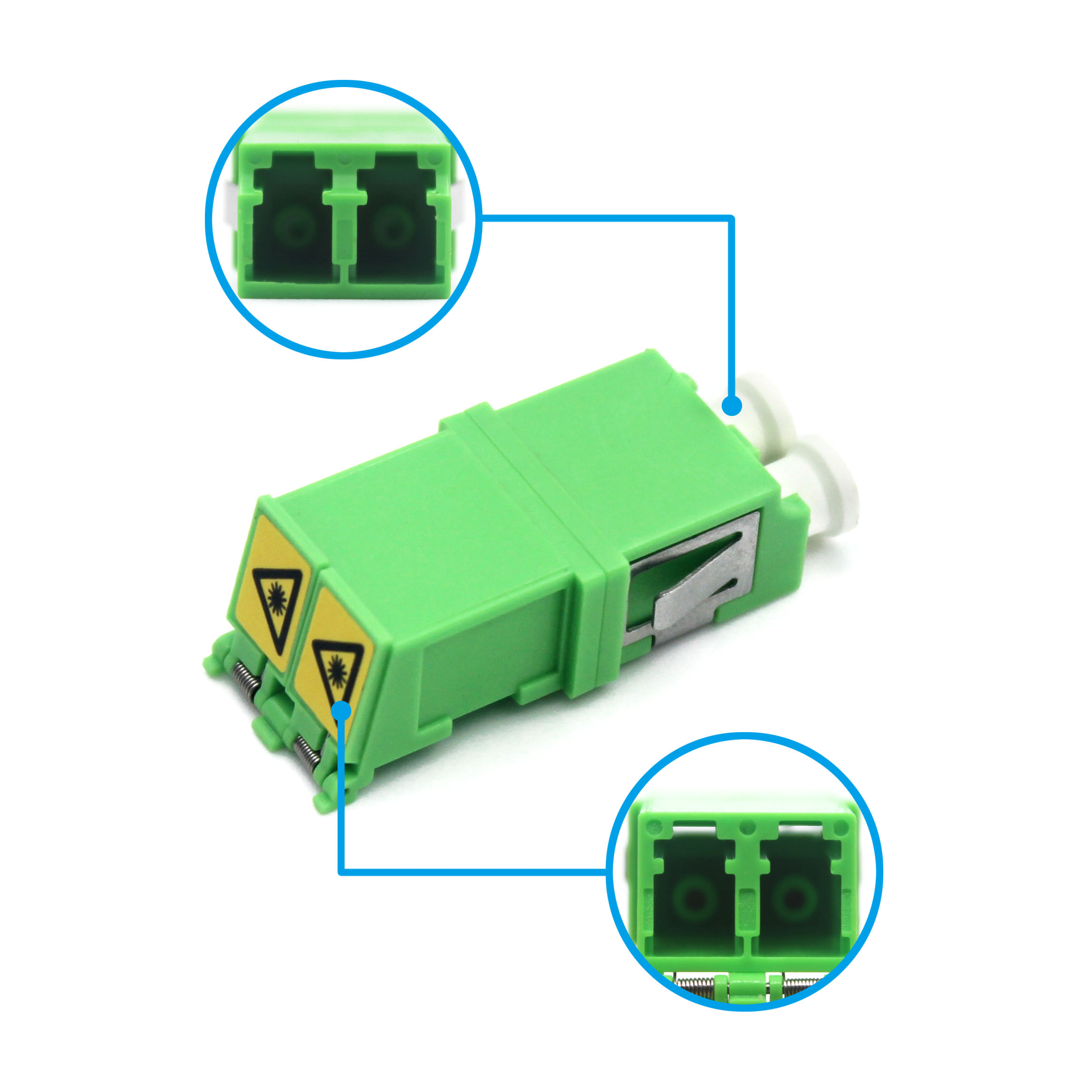 Durability 1000 matings FTTH LC Duplex Fiber Optic Adapter with Flip Auto Shutter