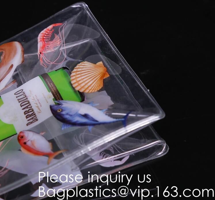 Waterproof All Over Printing PVC Coating Tote Shoulder Fabric Shopping Bag With Gusset And Lining,Jelly Clear Plastic PV