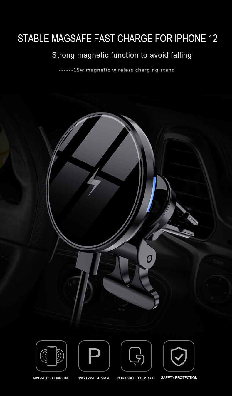 Magnetic 15W 5W Car Mount Wireless Charger Air Vent For IPhone 12