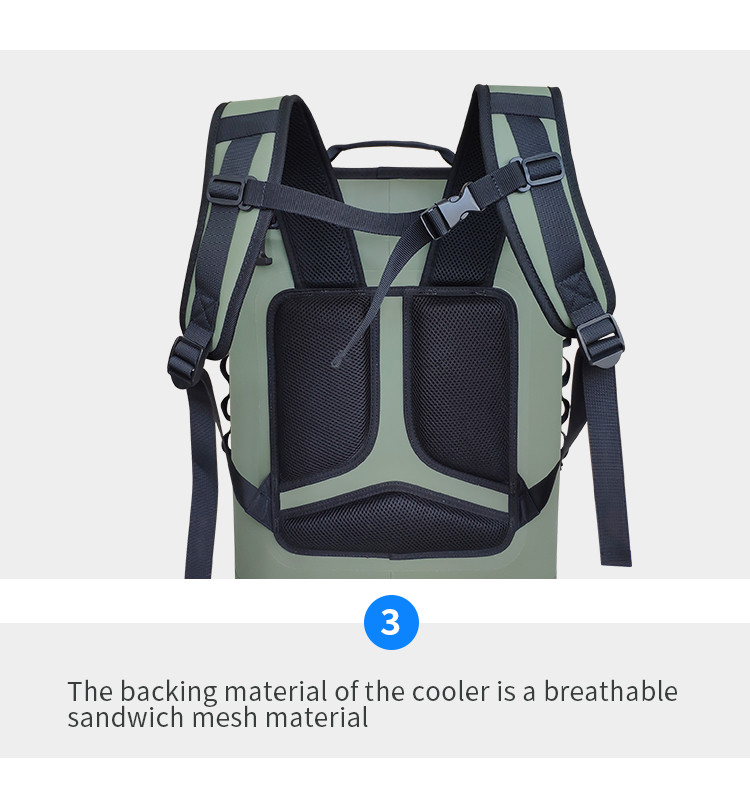 Green Hypalon Leakproof Cooler Backpack 25L For Camping Picnic