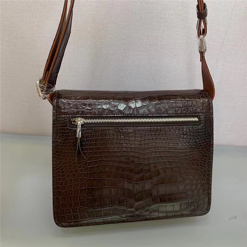 Authentic Alligator Leather Male Flap Purse Cross Shoulder Bag Genuine Crocodile Belly Skin Businessmen Messenger Bag