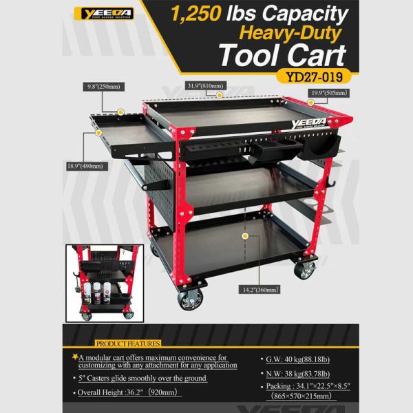Heavy - Duty 1,250lbs Tool Cart for Garage/Workshop, Modular Mobile Storage Solution