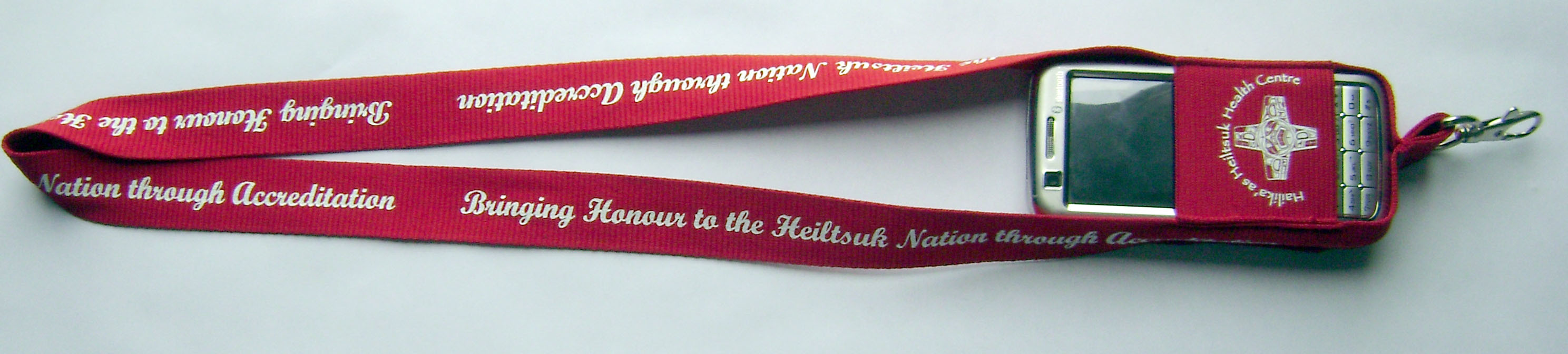 Red Background Custom Woven Lanyard Sublimation Recyclable White Logo