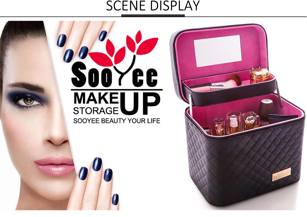 9.7*6.9*8.6in Women PU Makeup Train Case With Mirror