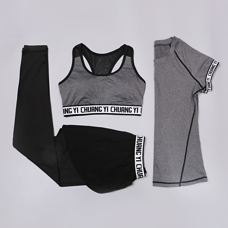 CPG Global Women 2017 Spring Summer Multi-Color Quick Dry 3 Pieces Set Stretched Bra Sports Shirt with Yoga Pant T1031