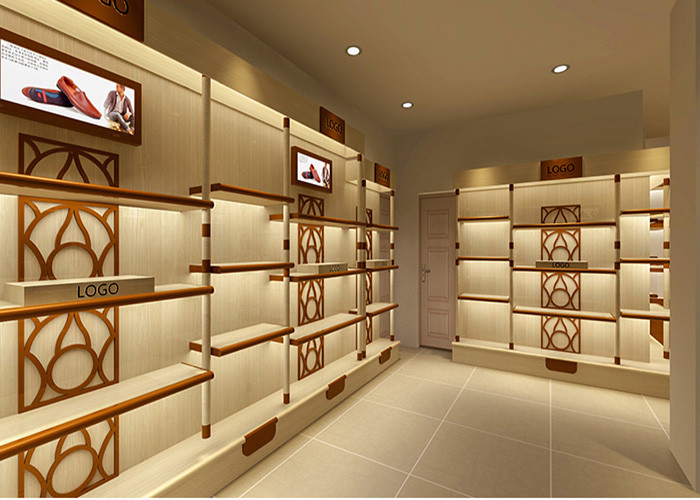 Various Shapes Shoe Store Display Shelves / Footwear Display Stands Any Color Available
