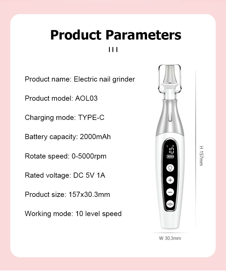 Portable Nail Grinder Machine USB Charging Pedicure Nail File Set Electric Nail Drill