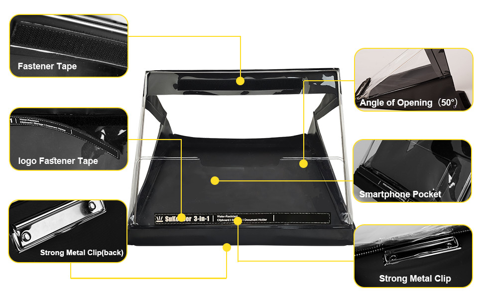 Horizontal PVC Writer Portrait A4 Waterproof Clipboard Recyclable Black