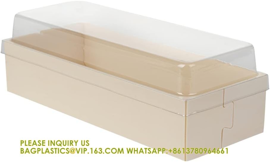 18 Oz Rectangle Long Straight Wooden Containers - Containers Sold Separately, Clear Plastic Lids
