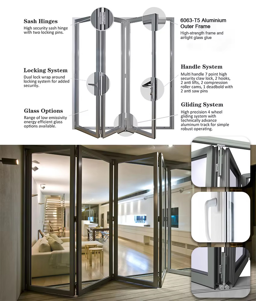 Customized Aluminium Folding Glass Door For Balcony With Double Triple Glazing