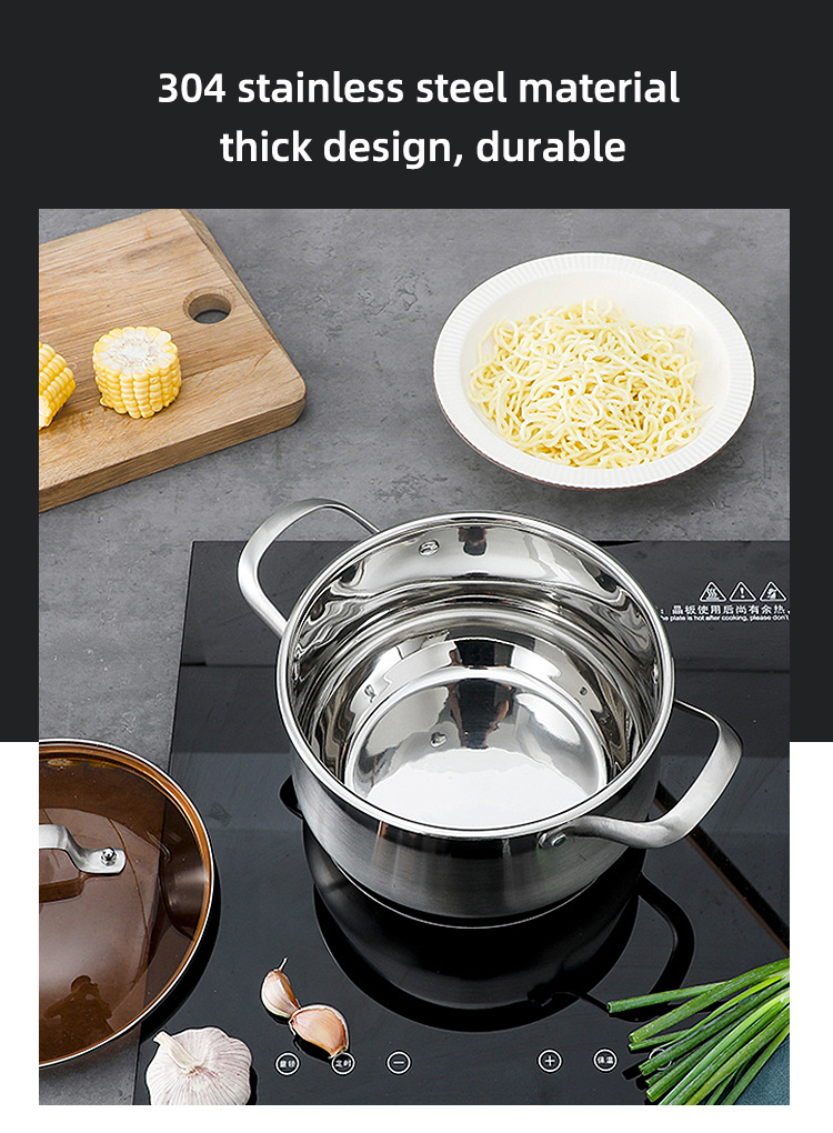 Factory Kitchen 304 Stainless Steel Steamer Pot Soup Pot Milk Pot Cooking Ware With Lid