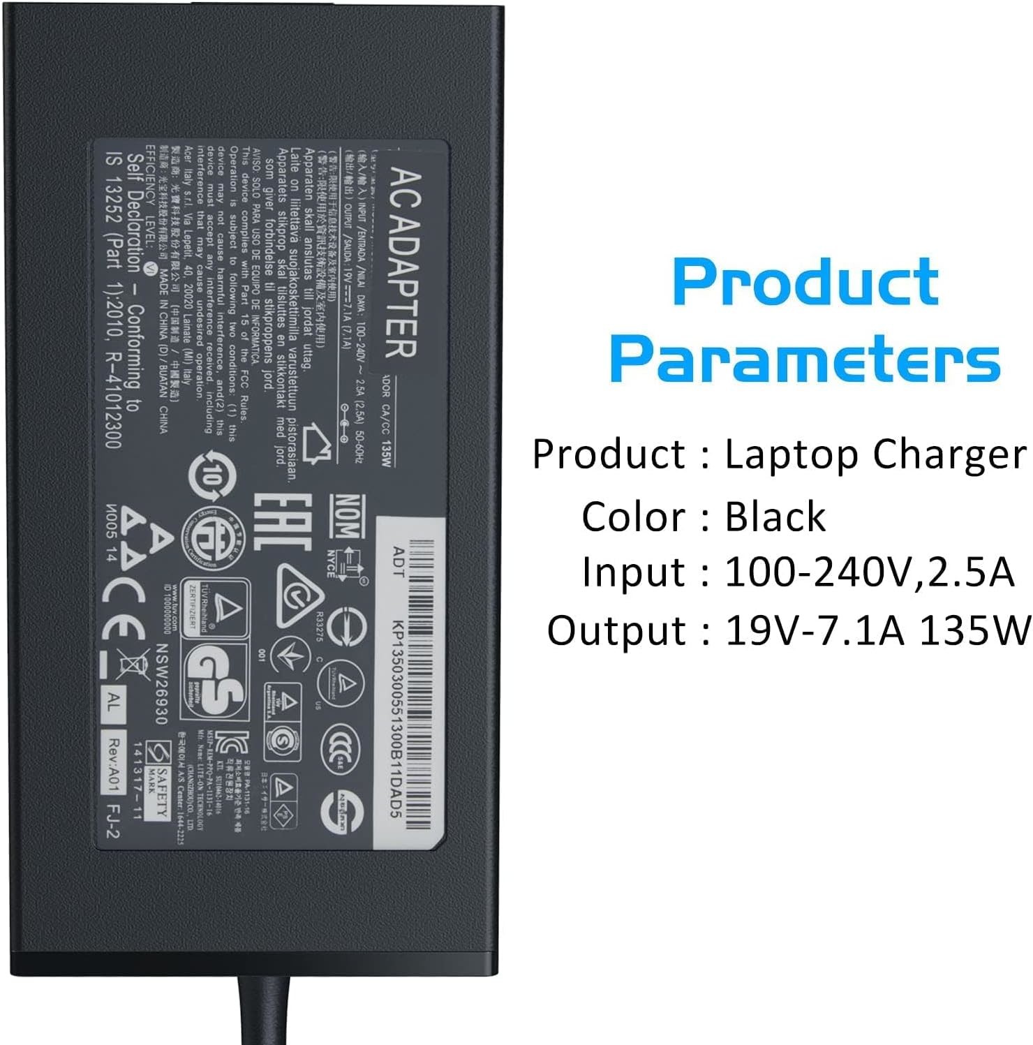 135W Ac Power Adapter For Acer Nitro 5 AN517-51 N18C4 ADP-135K ADP-135KB T Laptop