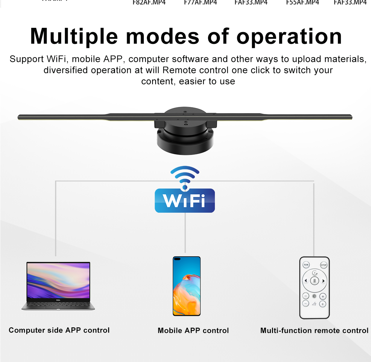 Indoor Wi-Fi 3D Hologram Fan LED Holographic Projector with Input Voltage 100-240W/AC 50/60HZ