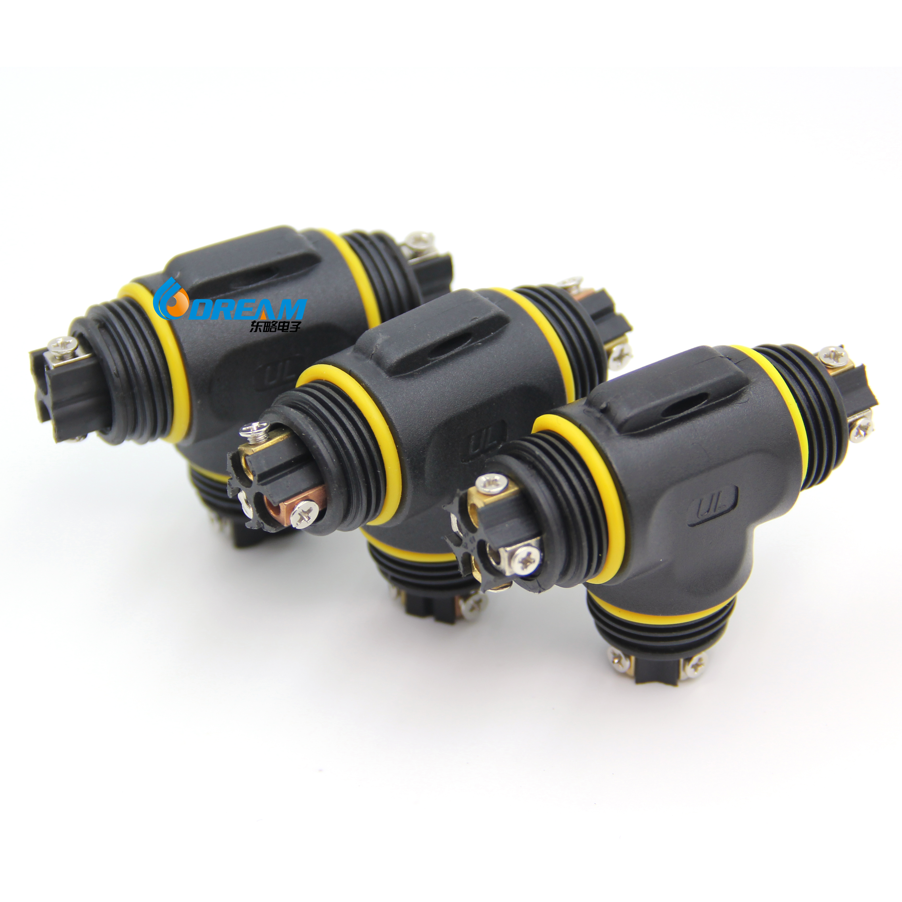 3P Female Copper T Connector UL ROHS IP68 Waterproof for LED Current PVC Material