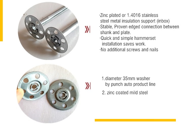 Galvanized Steel Rock Wool Insulation Anchor pins With 35mm Round Washer Base