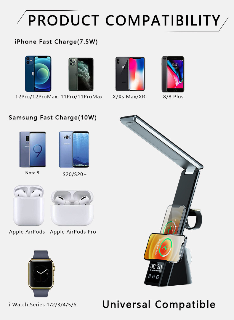 Multi Function Wireless Charger With Clock Lamp