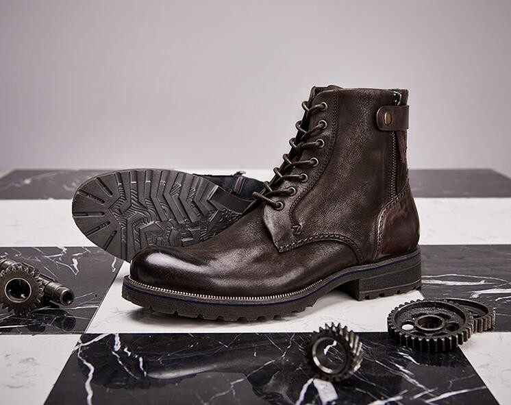 Normal Size Mens Brown Chelsea Boots Full Grain Leather High Top Casual Shoes