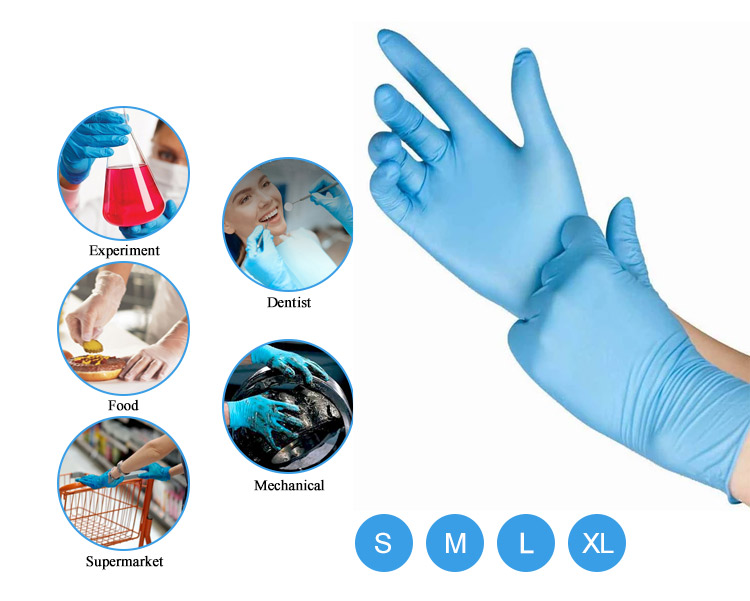 Grade A Blue Nitrile Medical Grade Exam Disposable Gloves One Time Powder Free