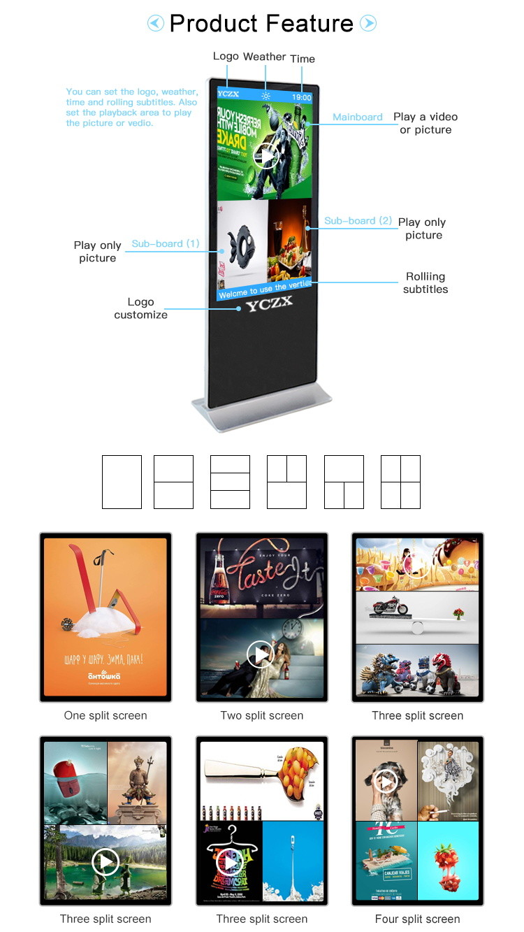 1980*1020 FHD Floor Standing Digital Signage , Ultra Thin LCD AD Player