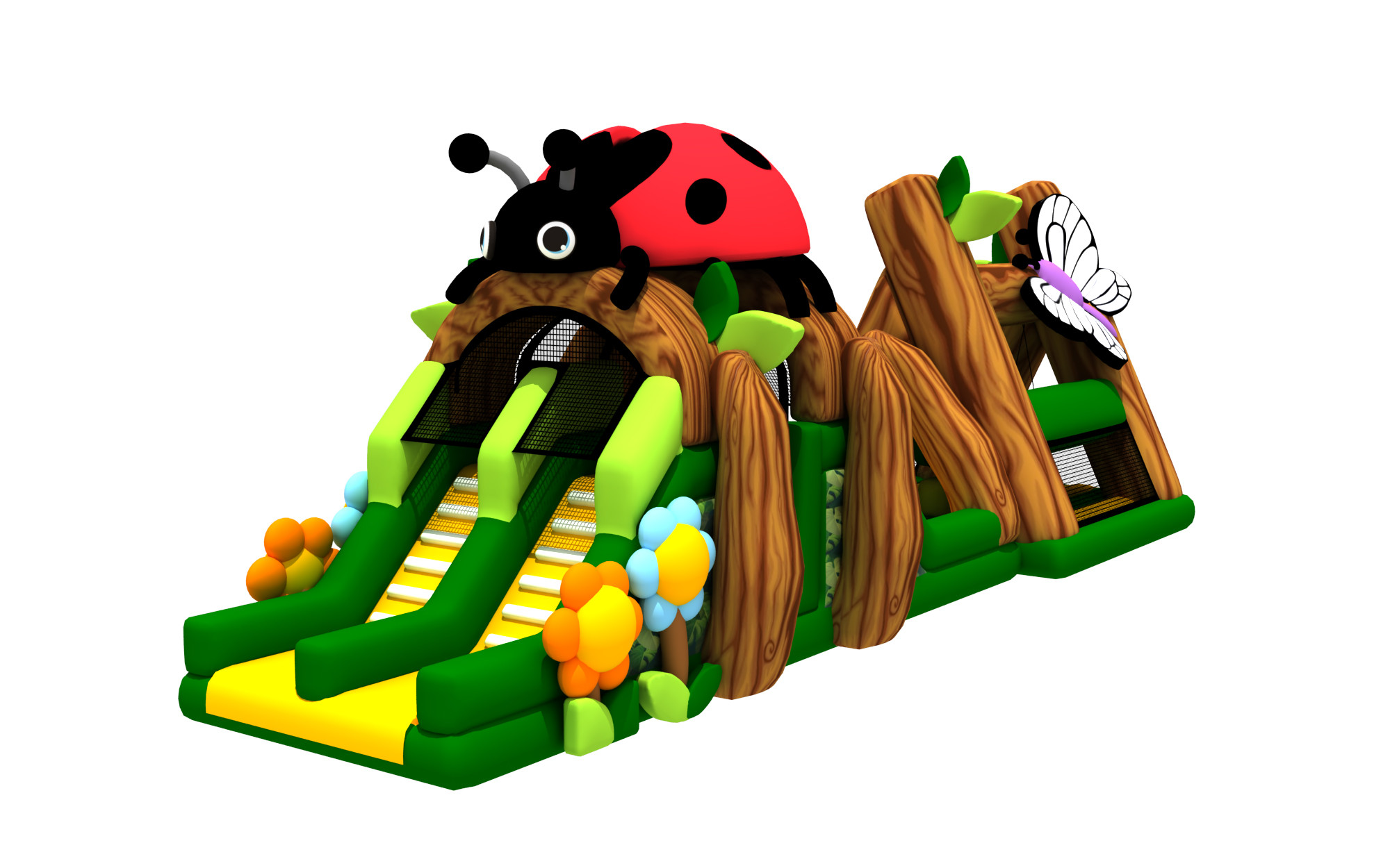 0.55mm Pvc Inflatable Obstacle Courses Insect Themed 16.3x5x5.5m Indoor Garden Bouncy Castle
