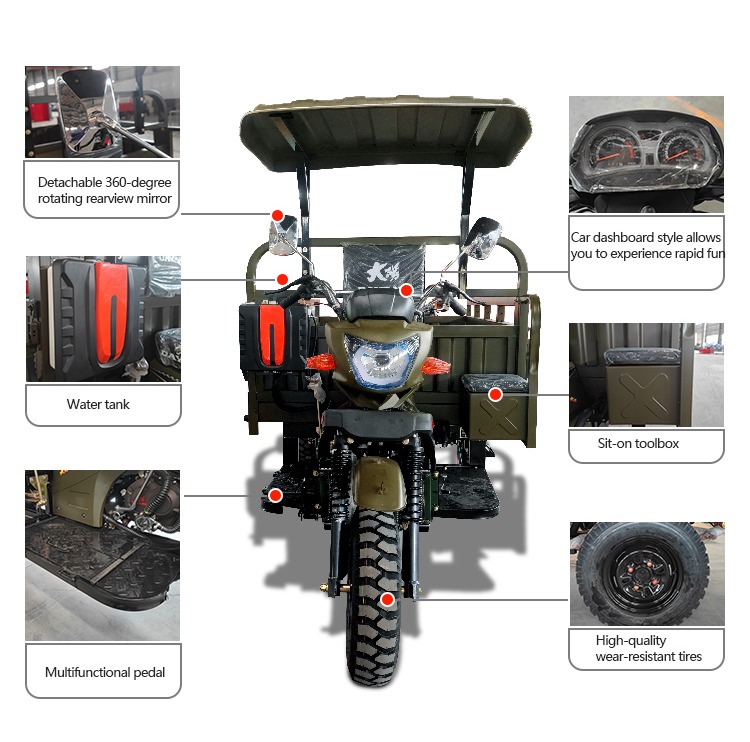 Petrol Three Wheel Tuk Tuk Carrier Motorcycles Cargo Tricycle Displacement 250cc