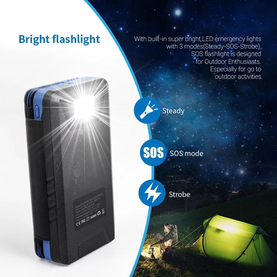 High Capacity 50000mah Solar Powerbank Foldable Solar Power Bank With LED Light