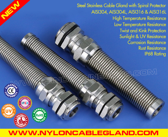 Stainless Steel Spiral Strain Relief EMC (EMV, EMI) Cable Glands Cable Cord Grip Connectors Joints Fittings