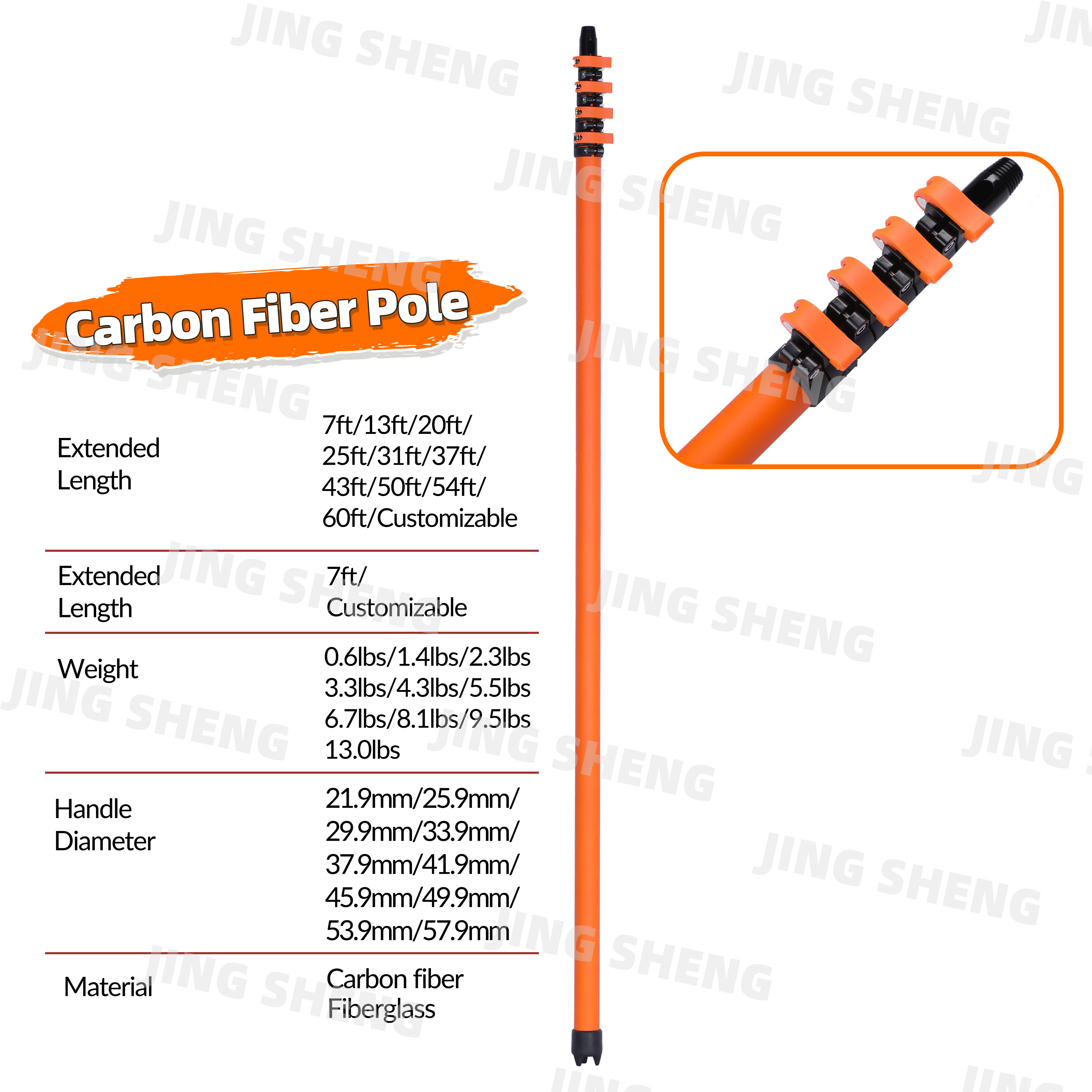 OEM 37ft Anti-Spin Carbon Fiber Window Washing Pole Water Fed Pole System For Storefronts
