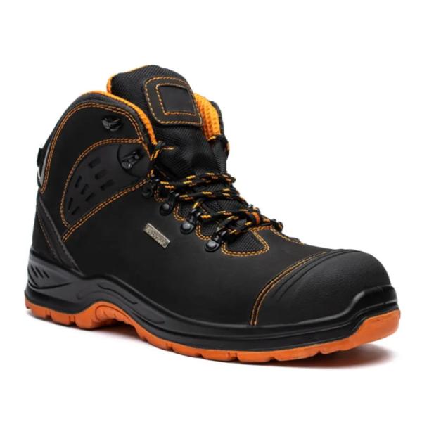 Slip Resistant Genuine Leather Hiking Shoes Black Heavy Duty Steel Toe Boots