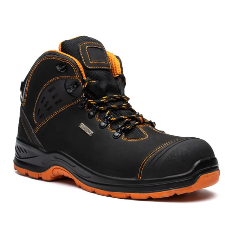 Slip Resistant Genuine Leather Hiking Shoes Black Heavy Duty Steel Toe Boots Unisex
