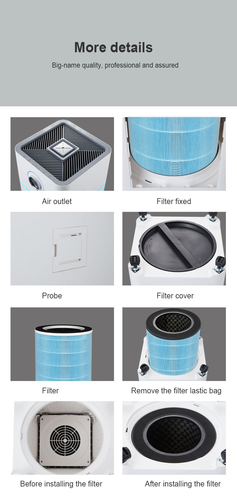 H11 H13 65dB Hepa Air Purifier Smoke Odor Sensor Office Home Use