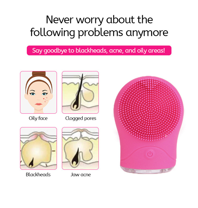 Private Label USB Recharge Waterproof Vibrating Silicone Waterproof Face Cleansing Brush Electric Facial