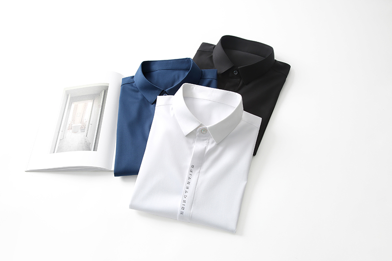 Stand Collar Mens Plain Shirts for Adult Leisure in Polyester Viscose Acrylic Classic