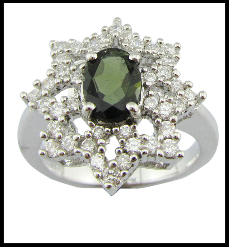 Elegant Round YG Plating Tourmaline Gemstone Rings 925 Silver Rings For Women Sterling Silver Promise Rings