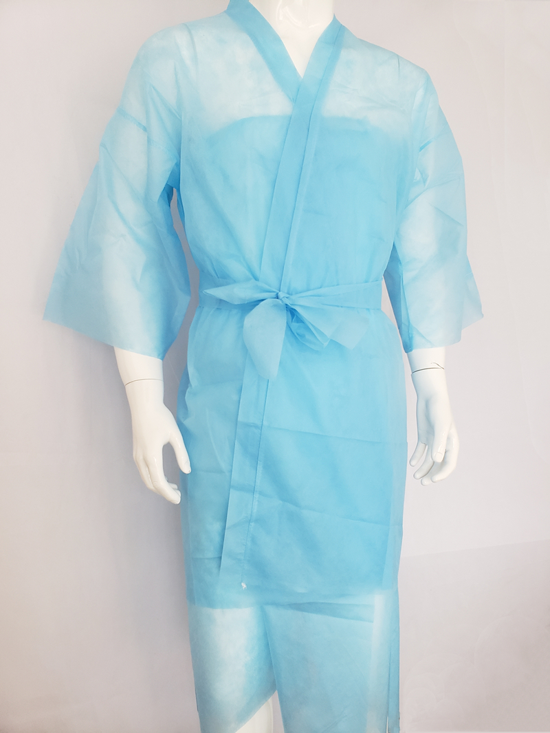 Blue Nonwoven Disposable Spa Wear Massage Ladies Kimono Robe