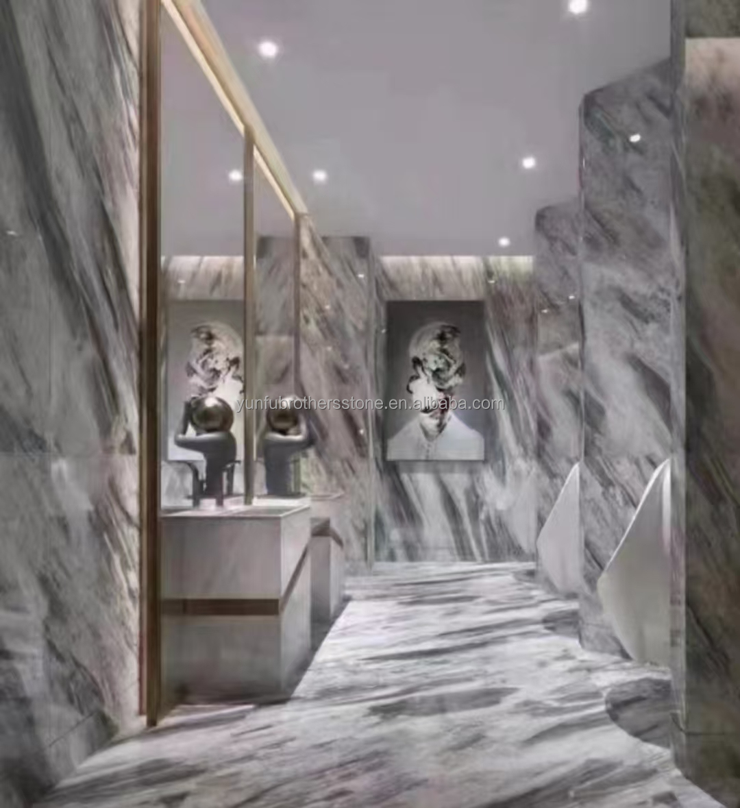 Hotel Interior Design Calcite Marble Step Floor and Stairs with Light in Florence Gray