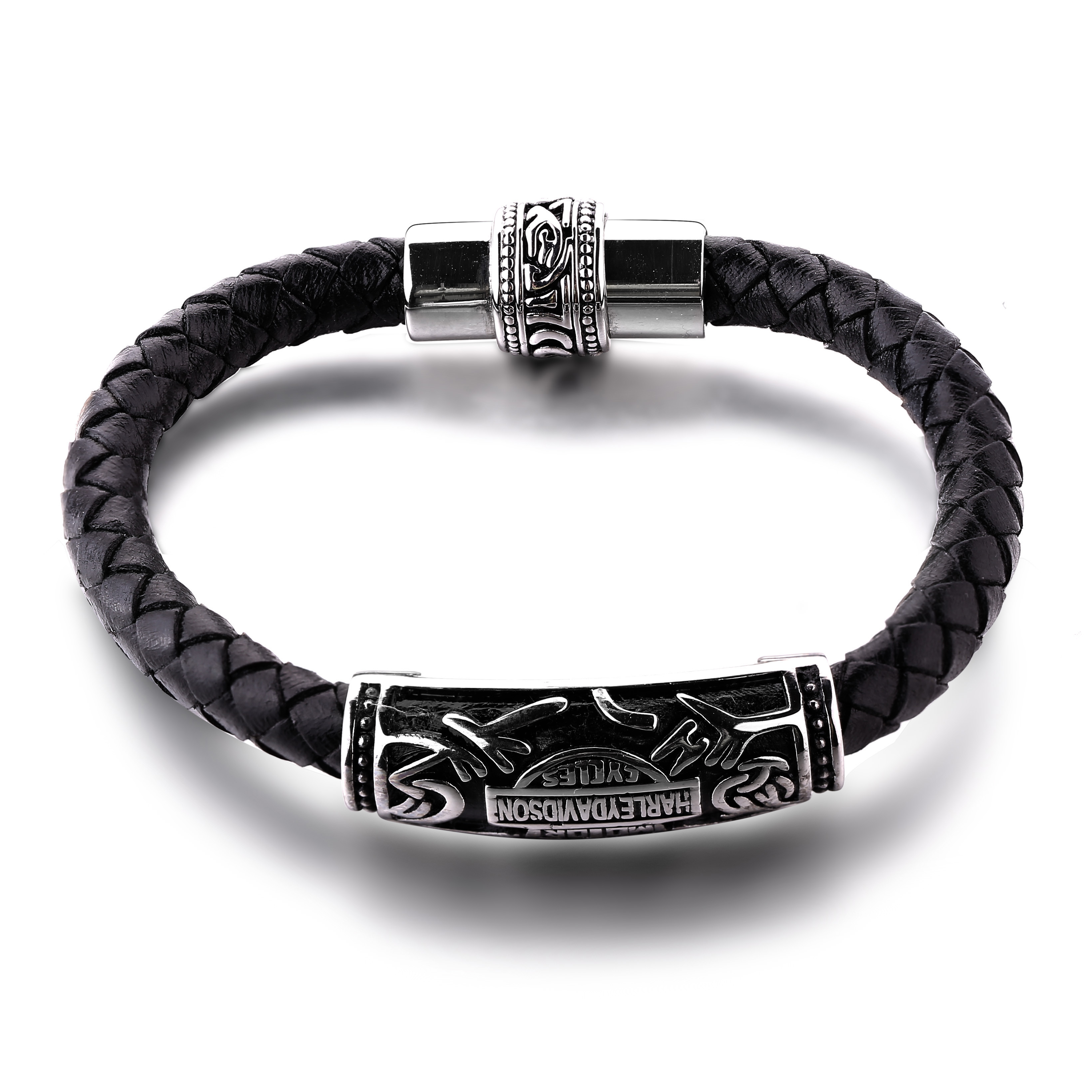 Man's Stainless Steel Clasp Braided Leather Bracelet Wholesale For Party