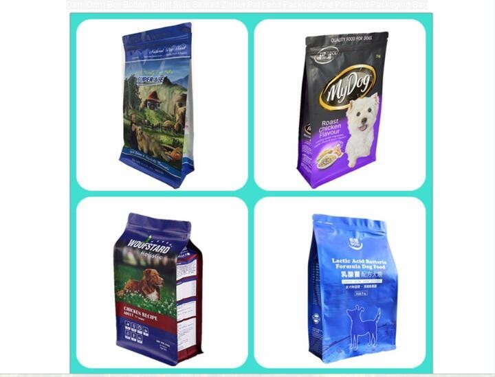Custom Printing Bottom Eight Side Sealed Zipper Pet Food Package And Pet Food Packaging Bag