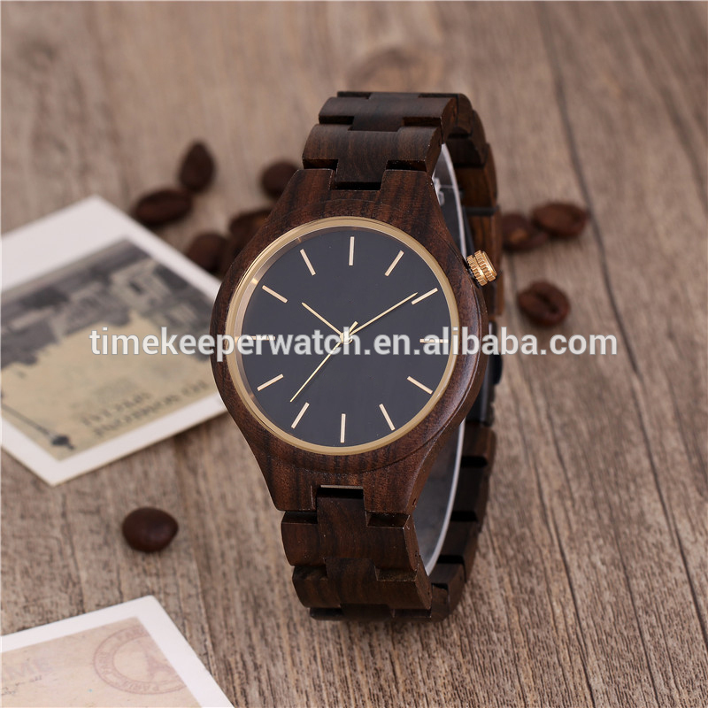 Black sandal quartz movement wood watch cheap price good quality timekeeper men wood watch