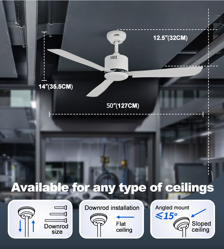 Modern Style 50 Inches Iron Blades Metal Ceiling Fan with Remote Control from 1stshine